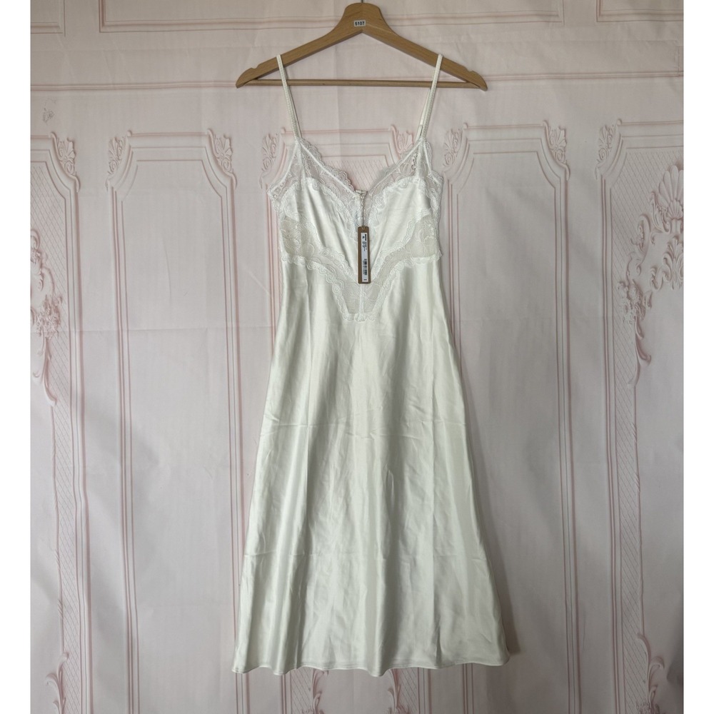 Skims Woven Shine Lace Long Dress in Ivory, Size XXS NWT $108
